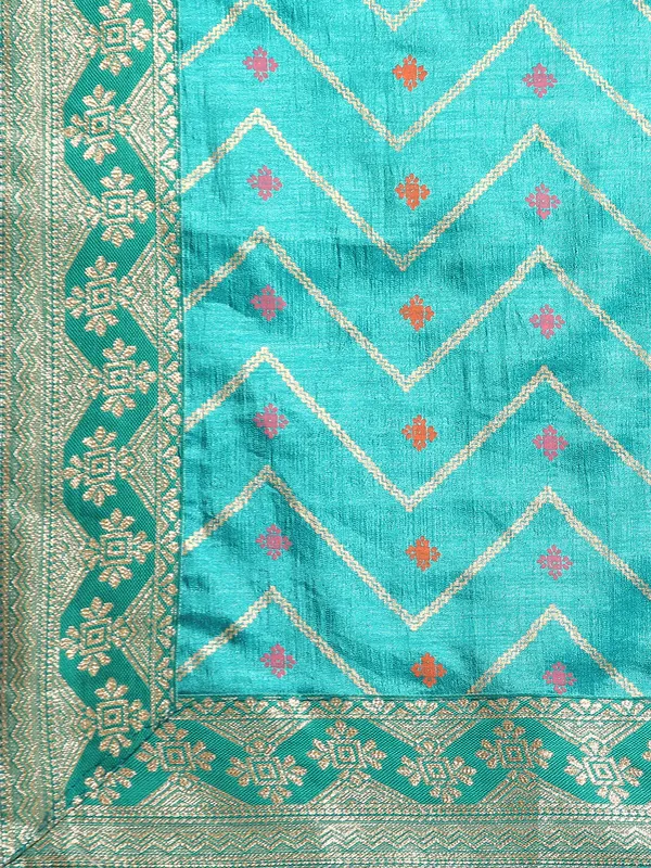 Turquoise_Green_Vichitra_Silk__Saree_Double_Foil_Work