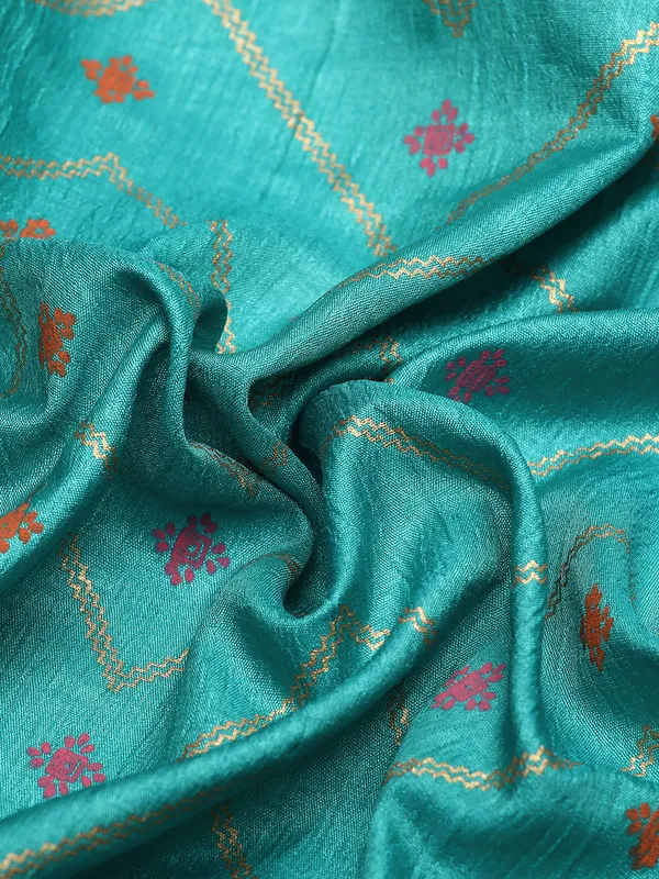 Turquoise_Green_Vichitra_Silk__Saree_Double_Foil_Work