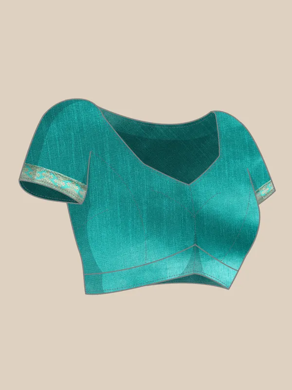 Turquoise_Green_Vichitra_Silk__Saree_Double_Foil_Work