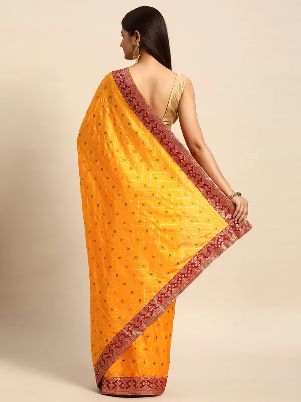 Yellow_Vichitra_Silk__Saree_Double_Foil_Work