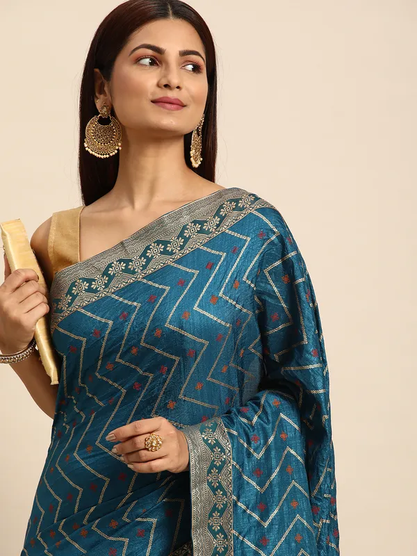 Teal_Blue_Vichitra_Silk__Saree_Double_Foil_Work
