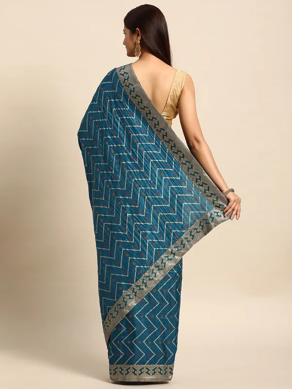 Teal_Blue_Vichitra_Silk__Saree_Double_Foil_Work