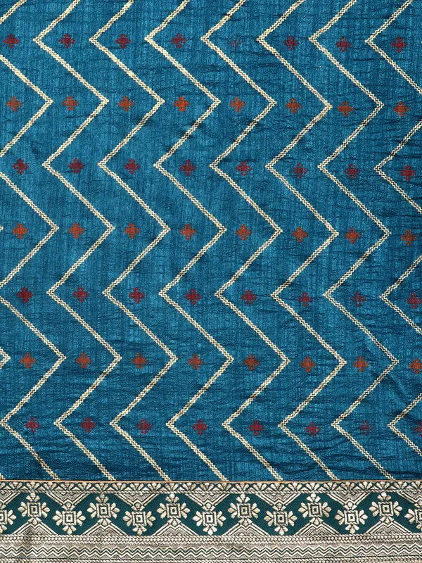 Teal_Blue_Vichitra_Silk__Saree_Double_Foil_Work