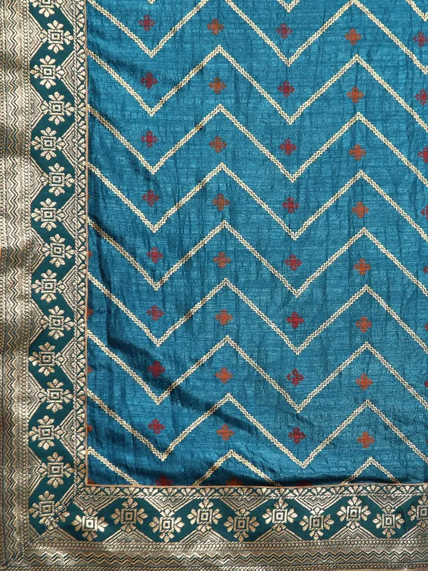 Teal_Blue_Vichitra_Silk__Saree_Double_Foil_Work