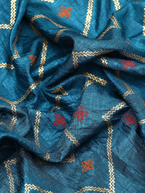 Teal_Blue_Vichitra_Silk__Saree_Double_Foil_Work
