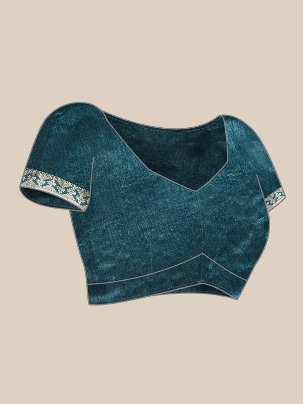 Teal_Blue_Vichitra_Silk__Saree_Double_Foil_Work