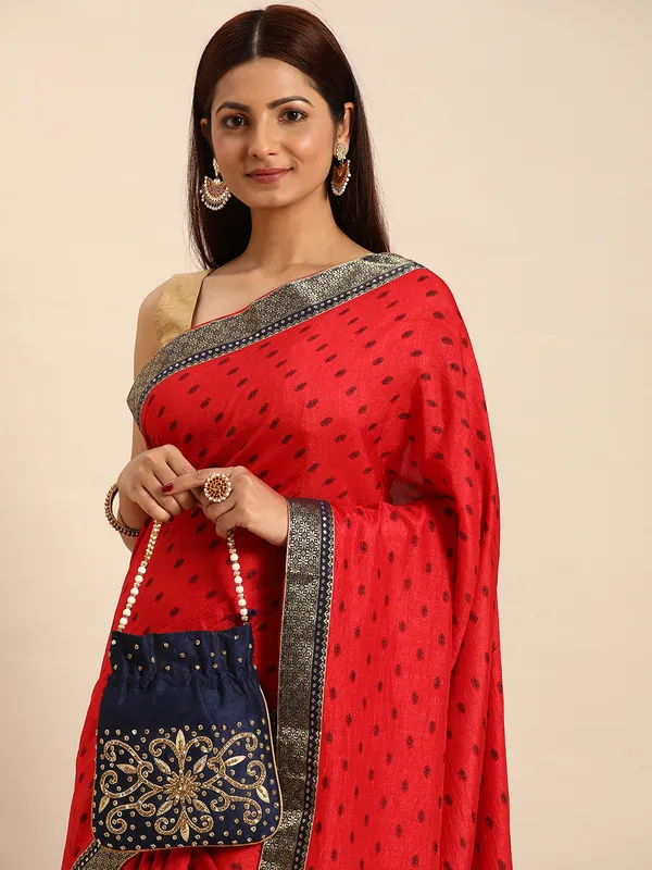 Red_Vichitra_Silk__Saree_Fancy_Border_With_Foil_Work_Saree