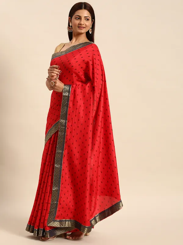 Red_Vichitra_Silk__Saree_Fancy_Border_With_Foil_Work_Saree