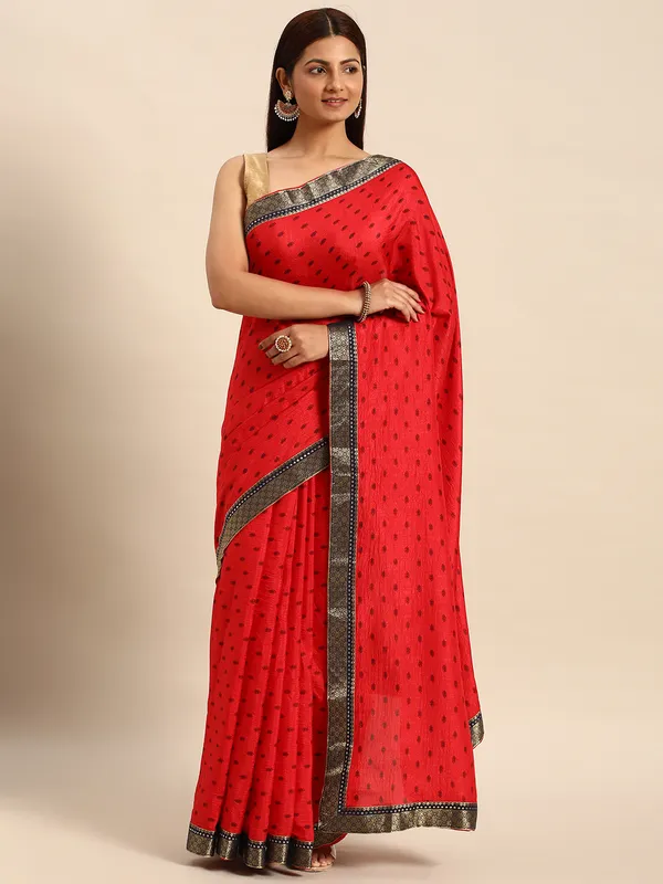 Red_Vichitra_Silk__Saree_Fancy_Border_With_Foil_Work_Saree