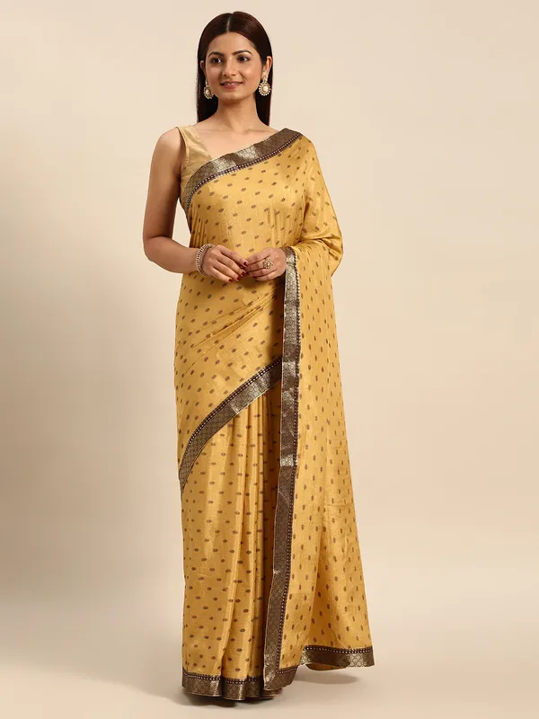 Yellow_Vichitra_Silk__Saree_Fancy_Border_With_Foil_Work_Saree
