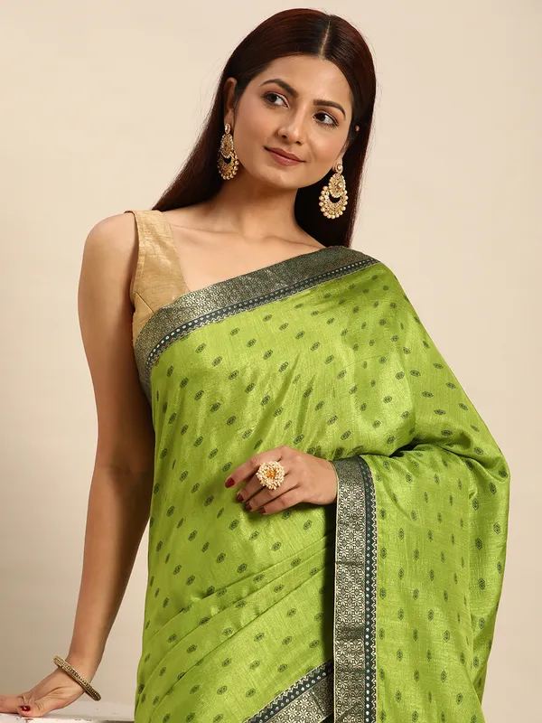 Green__Vichitra_Silk__Saree_Fancy_Border_With_Foil_Work_Saree