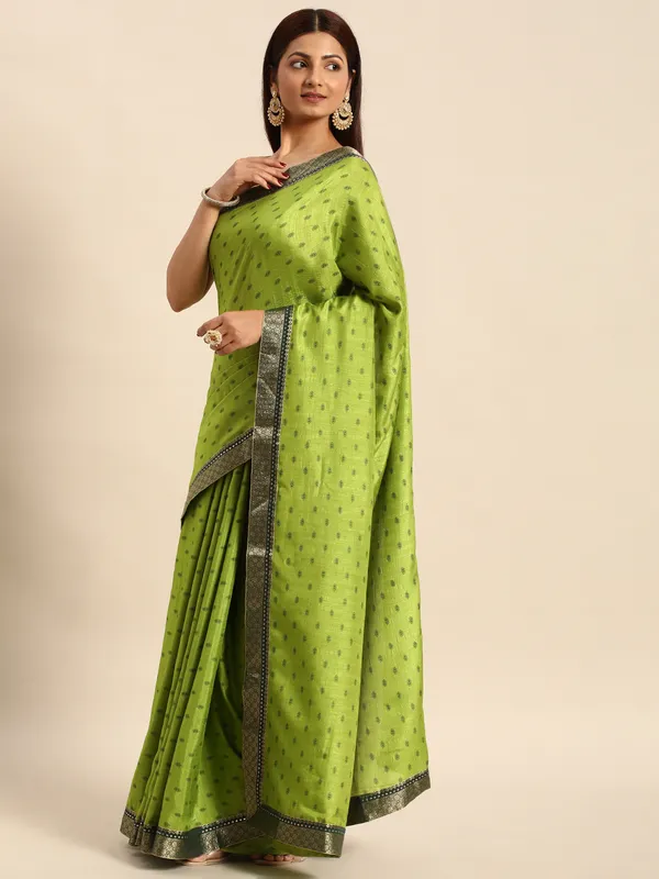 Green__Vichitra_Silk__Saree_Fancy_Border_With_Foil_Work_Saree