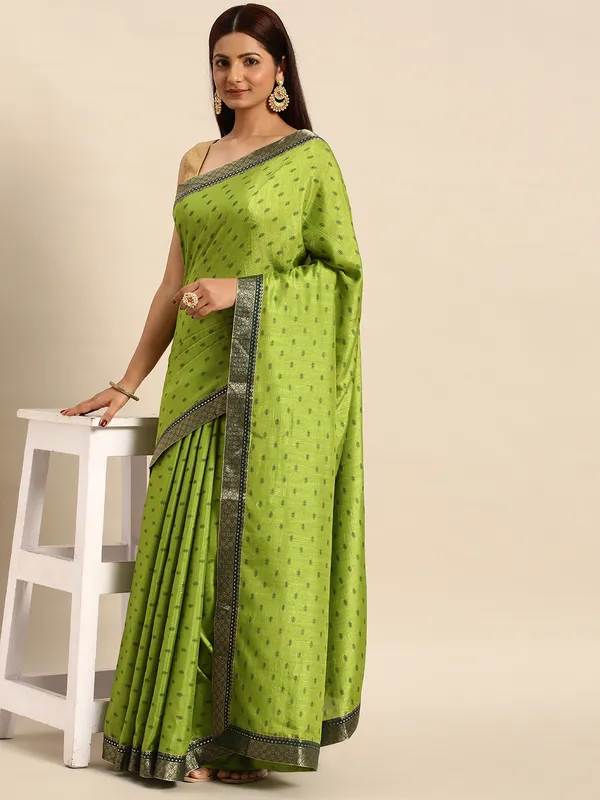Green__Vichitra_Silk__Saree_Fancy_Border_With_Foil_Work_Saree