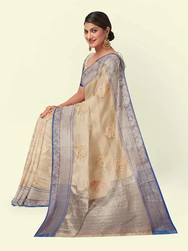 Beige_Cotton_Blend_Banarasi_Sarees_For_Women