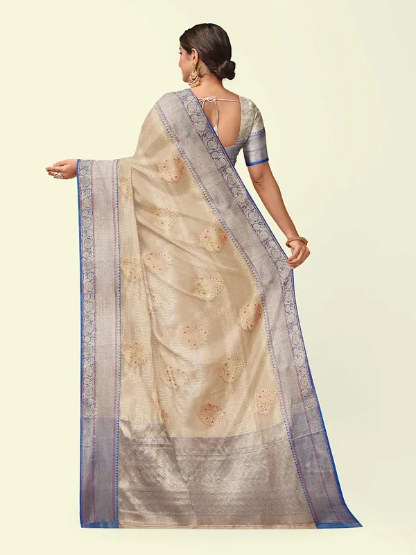 Beige_Cotton_Blend_Banarasi_Sarees_For_Women