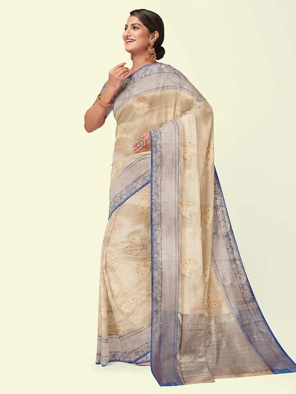 Beige_Cotton_Blend_Banarasi_Sarees_For_Women