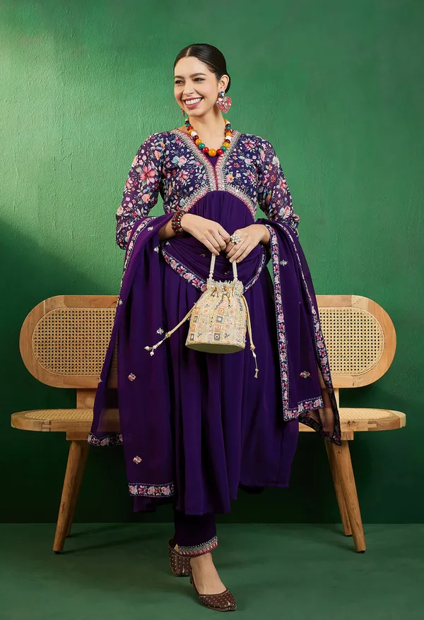 Purple_Georgette_Zari_Sequence_Embroidery_Digital_Print_Kurta_With_Pant_And_Dupatta