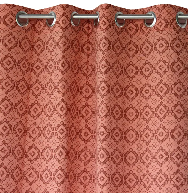 Pack_of_2_Cotton_Fire_Rust_Interlocking_Diamond_Collection_Eyelet_Curtainfor_Window_and_Door