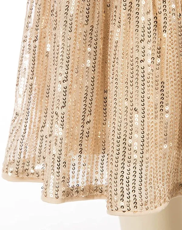Golden_Cotton_Sequined_Square_Neck_Sleeveless_Dress_For_Girls