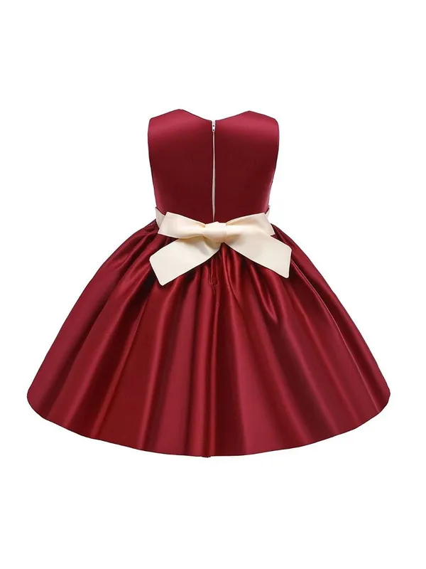 Maroon_Satin_Sequined_Round_Neck_Dress_For_Girls