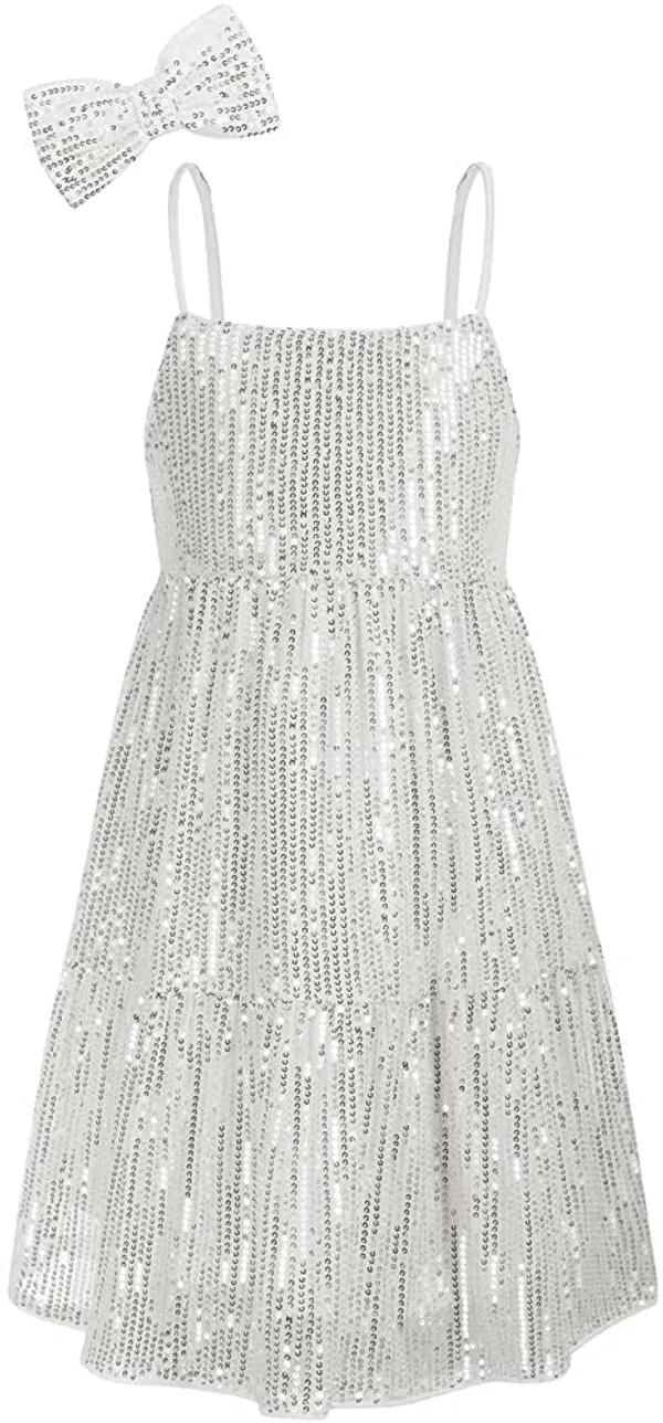 Silver_Cotton_Sequined_Square_Neck_Dress_For_Girls