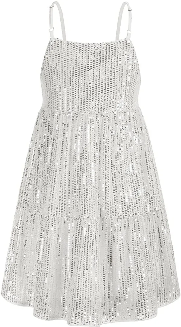Silver_Cotton_Sequined_Square_Neck_Dress_For_Girls