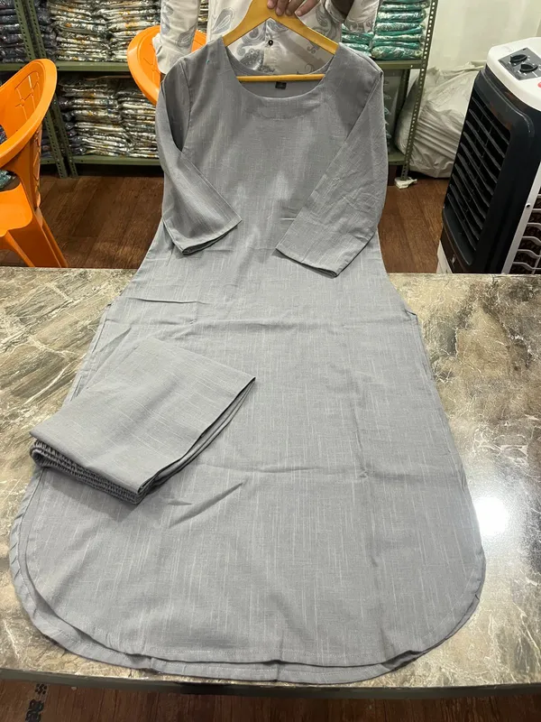 Grey_South_Cotton_Plain_Kurta_with_Pant_Set_|_For_Women