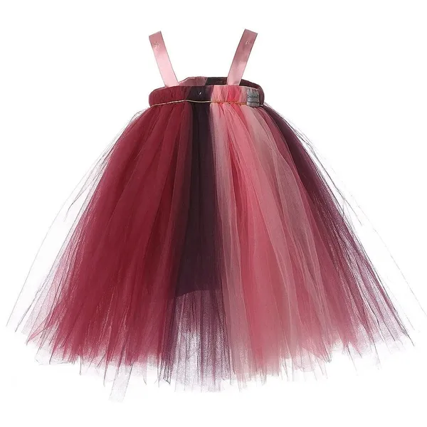 Maroon_Net_Solid_Square_Neck_Dress_For_Girls