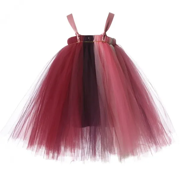 Maroon_Net_Solid_Square_Neck_Dress_For_Girls