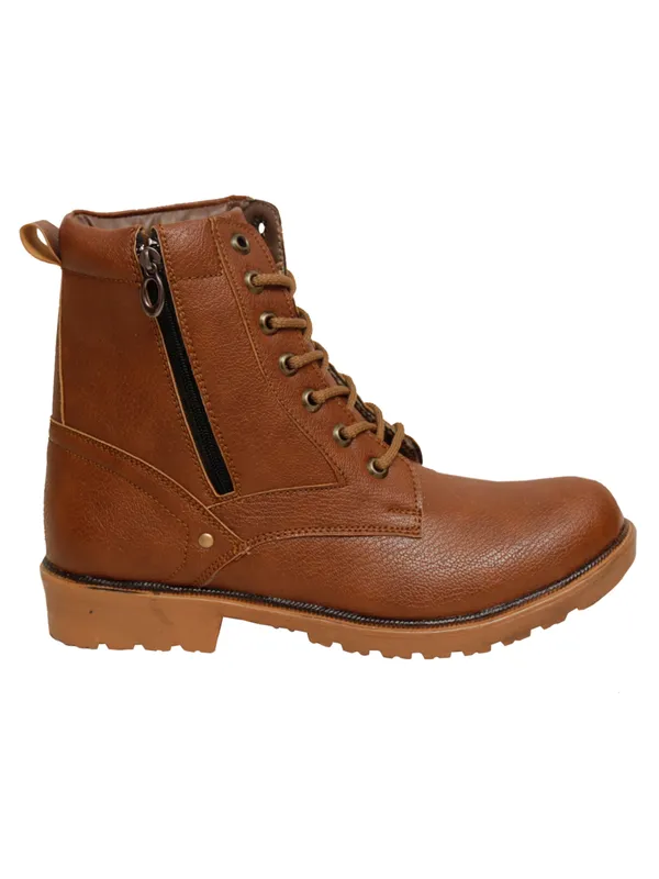 Tan_Brown_Leatherette_And_Airmix_Zipper_Boots_For_Men