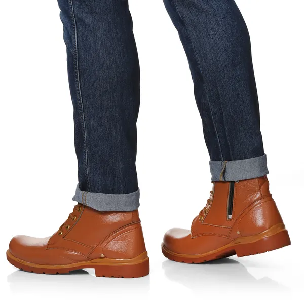 Tan_Brown_Leatherette_And_Airmix_Zipper_Boots_For_Men