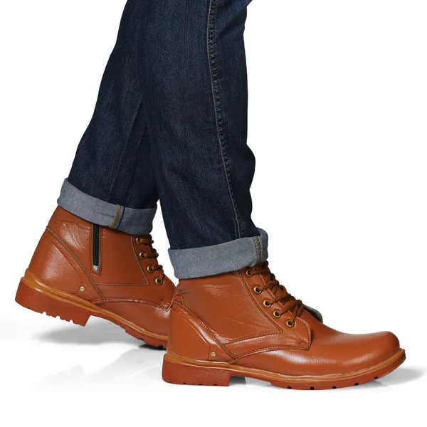 Tan_Brown_Leatherette_And_Airmix_Zipper_Boots_For_Men
