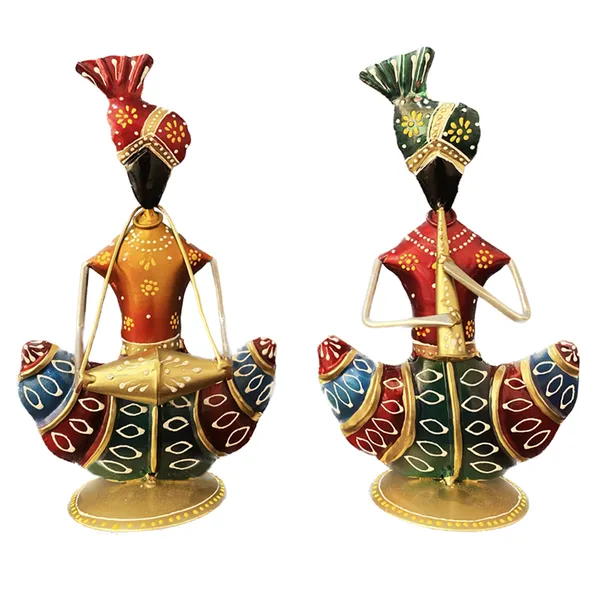 Metal__Multicolour__Musician_Table_Decor_Showpiece_Set_Of_2