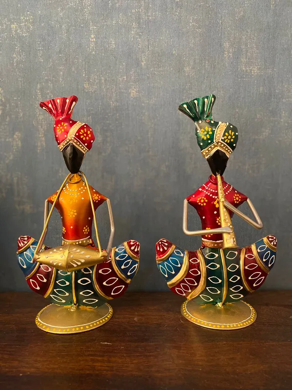 Metal__Multicolour__Musician_Table_Decor_Showpiece_Set_Of_2