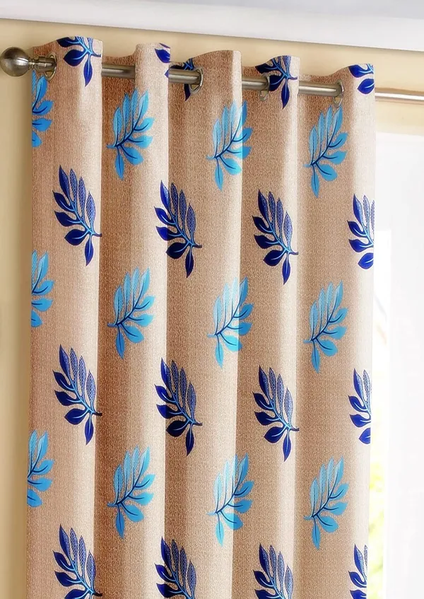 Polyester_Fabric_Floral_Design_Curtains_-_Leaf_Print_parde_for_Door_(Blue)_-_Set_of_2_Curtains