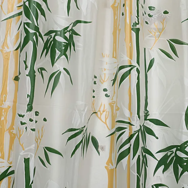 Bamboo_Print_Waterproof_Shower_Curtain,_PVC_Plastic_Curtain_for_Bathroom_with_16_Hooks_54_Inch_x_84_Inch,_Green_Pack_of_2