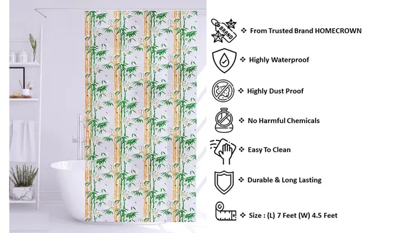 Bamboo_Print_Waterproof_Shower_Curtain,_PVC_Plastic_Curtain_for_Bathroom_with_16_Hooks_54_Inch_x_84_Inch,_Green_Pack_of_2
