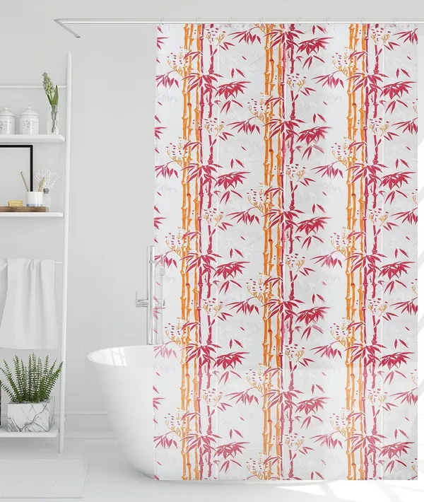 Bamboo_Print_Waterproof_Shower_Curtain,_PVC_Plastic_Curtain_for_Bathroom_with_16_Hooks_54_Inch_x_84_Inch,_Pink_and_Green_Pack_of_2