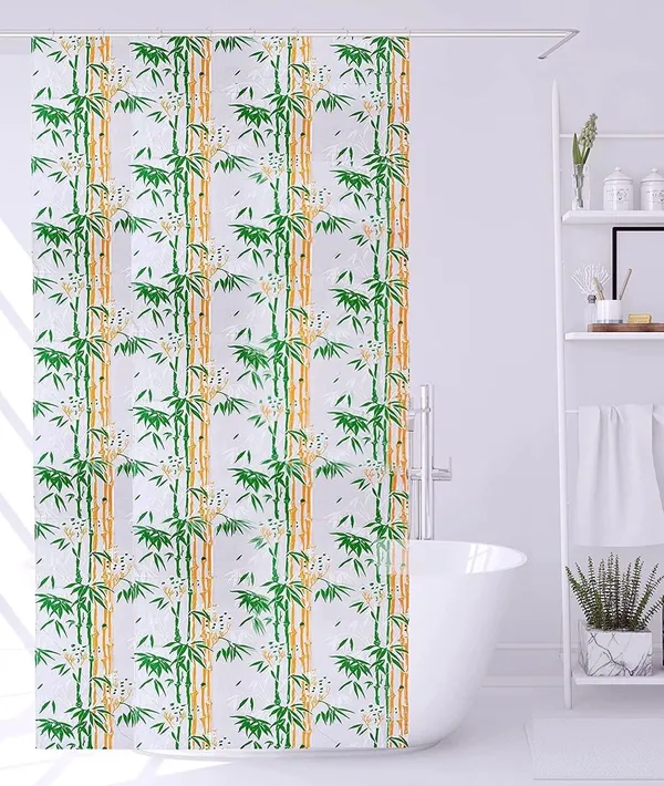 Bamboo_Print_Waterproof_Shower_Curtain,_PVC_Plastic_Curtain_for_Bathroom_with_16_Hooks_54_Inch_x_84_Inch,_Pink_and_Green_Pack_of_2