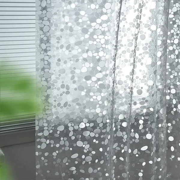 PVC_Plastic_3D_Cobblestone_Design_Waterproof_Shower_Curtain_for_Bathroom_with_8_Hooks_Semi-Transparent_Clear_Color,_7_Feet,_54_x_84_Inch