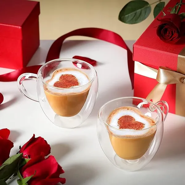 250ml_HEART_Shape_Double_Wall_Glass_Cups,_Insulated_Tea_&_Coffee_Cups,_Hot_&_Cold_Drinks,_Coffee,_Tea,_Milk,_Cappuccino,_Juice,_Microwave_Safe,_Stylish_Espresso_Chocolate_Beverage