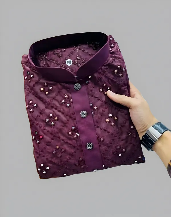FOXDX_Purple_Men_Embroidered_A-Line_Kurta