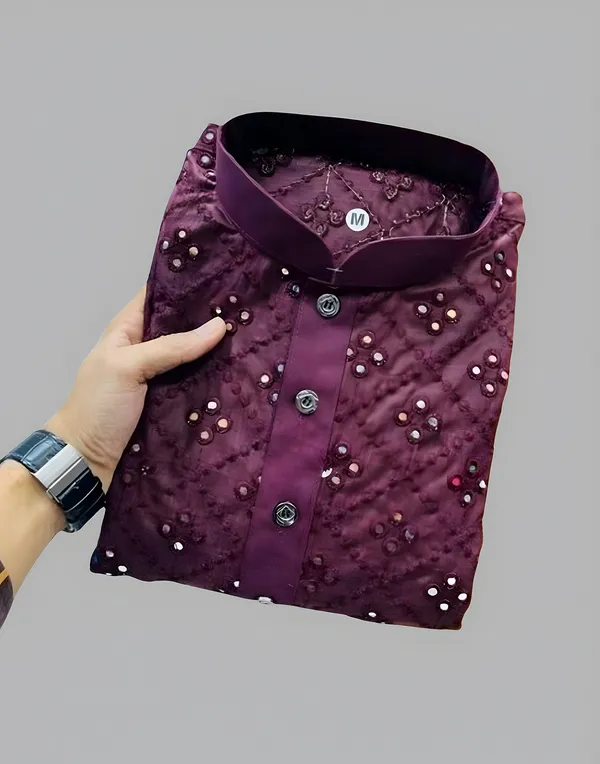 FOXDX_Purple_Men_Embroidered_A-Line_Kurta