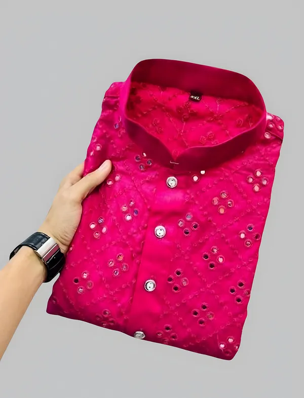FOXDX_Pink_Men_Embroidered_A-Line_Kurta