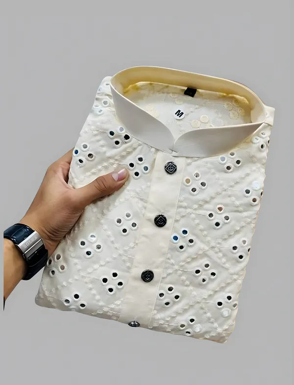 FOXDX_White_Men_Embroidered_A-Line_Kurta