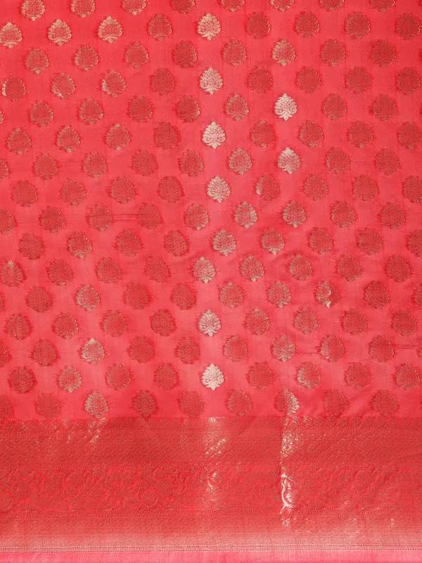 Indian_Women_Red_Organza_Silk_Land_Woven_Design_Zari_Pure_Cotton_Fusion_Saree
