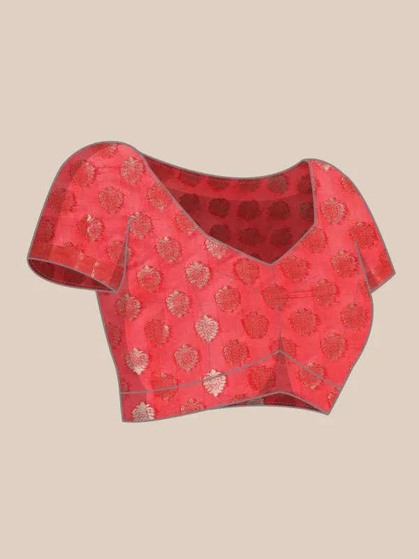 Indian_Women_Red_Organza_Silk_Land_Woven_Design_Zari_Pure_Cotton_Fusion_Saree
