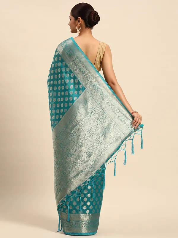 Indian_Women_Morpeach_Organza_Silk_Land_Woven_Design_Zari_Pure_Cotton_Fusion_Saree