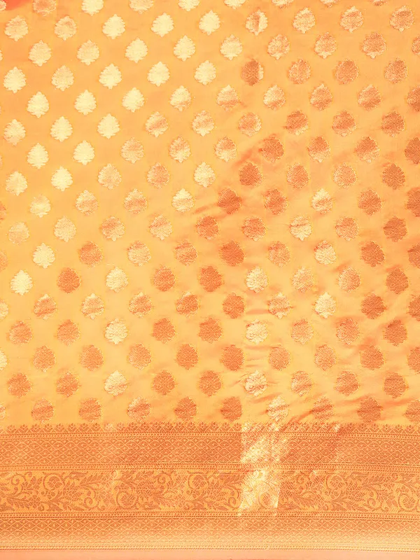 Indian_Women_Orange_Organza_Silk_Land_Woven_Design_Zari_Pure_Cotton_Fusion_Saree