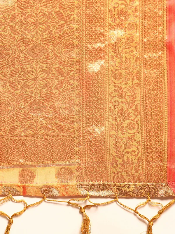 Indian_Women_Orange_Organza_Silk_Land_Woven_Design_Zari_Pure_Cotton_Fusion_Saree